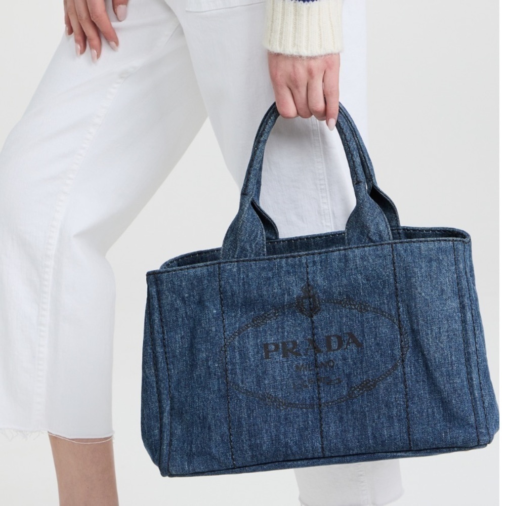 💯% Authentic Prada Canapa Large Triangle Plate Handbag Tote Bag✨